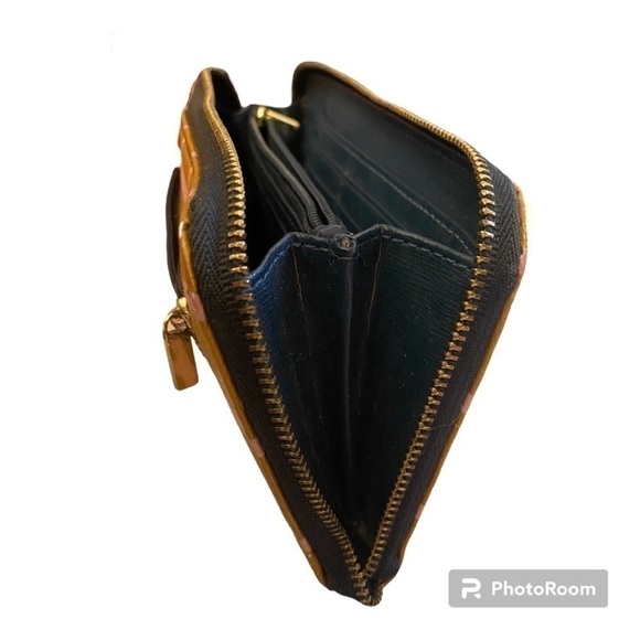 FOSSIL YELLOW & PINK PLAID ZIP UP WALLET - Picture 4 of 6